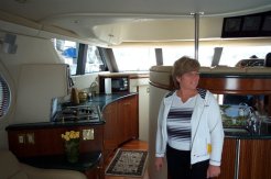 Another view of the galley area showing the marble counter tops