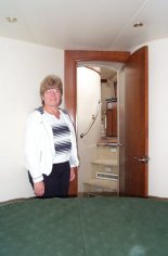 Another view from the guest stateroom. The guest head and shower are to the right, with the master stateroom (and the second head and shower) inside the master stateroom - to the left. Access to the staterooms is via a couple of steps lit with small courtesy lights.